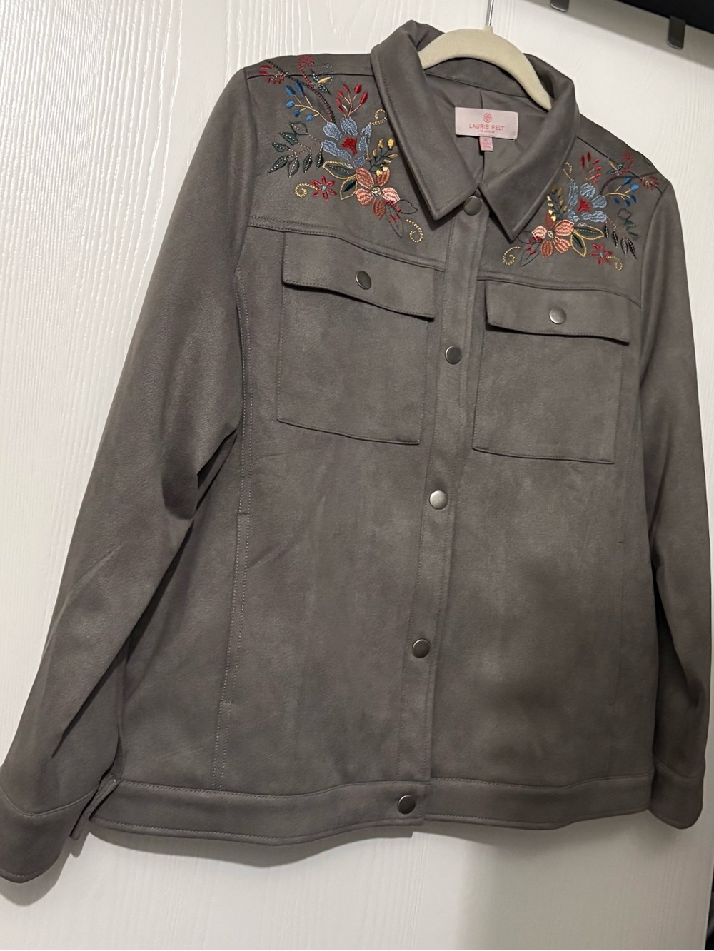 Laurie Felt gray embroidered faux suede jacket XL
